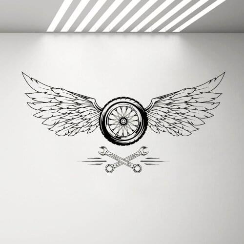 Vinyl Decal Wheel Wings Car Repair Garage Wall Stickers Cool Decor Removable Man Cave Wall Decals Wallpaper Ornament 6221