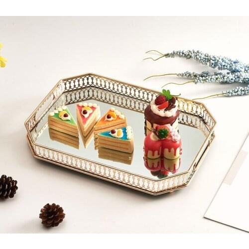 Vintage Glass Mirror Tray Home Decorative Desktop Fruit Jewelry Display Storage Plate