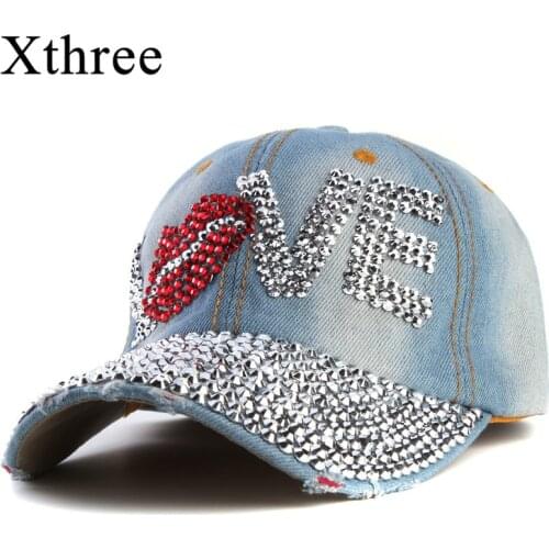Xthree cheap baseball cap good quality rhinestone cap love letter snapback hats for men and women