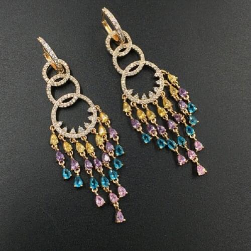 Circle Crystal Long Handmade Beaded Dangle Long Tassel Earrings For Women Boho Jewelry Gift