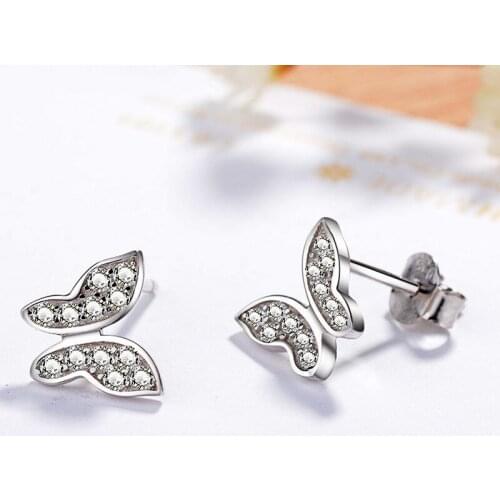 925 sterling silver fresh, lovely, exquisite and simple butterfly inlaid zircon crystal female earrings party ladies gift