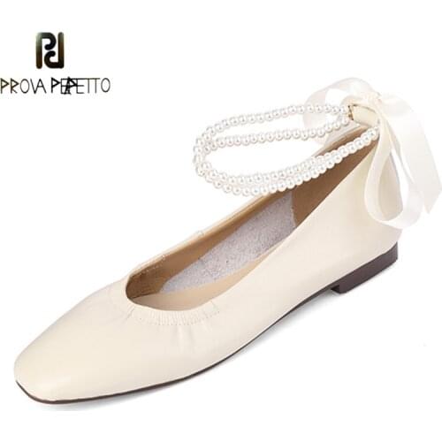 Autumn New Style Square Head Shallow Mouth Pearl One Word Belt Single Shoes Women French Retro Mary Jane Shoes Flat Sole Shoes