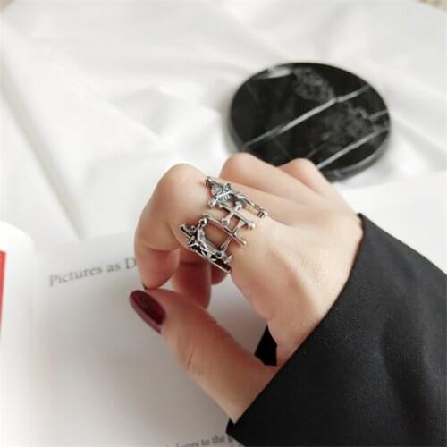 Punk Creative Fashion Silver Color Cross Ring Adjustable Open Rings For Women Simple Female Jewelry Accessories Gifts