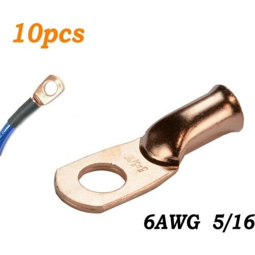 New 10pcs Wire Ring Terminal Copper 6 AWG Gauge 5/16 Connectors Car Audio Terminals Kit