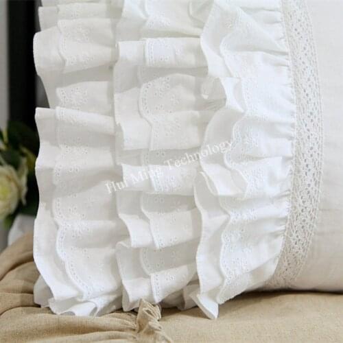 2pcs Luxury pillow case Embroidery lace ruffle pillow cover White quality cotton pillowcase pillow cases Lotus leaf custom HM01H