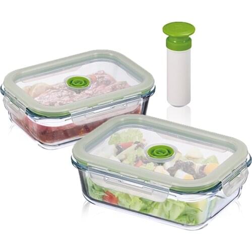 2 Pcs Glass Vacuum Fresh Box kitchen Storage Containers Microwave Oven Lunch Box Taiwan Made With Pump