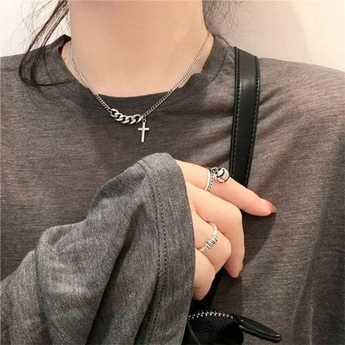 2021 Korean Fashion Chain Necklace For Women Vintage Gold Cross Choker Sweater Necklace Party Jewelry Gift