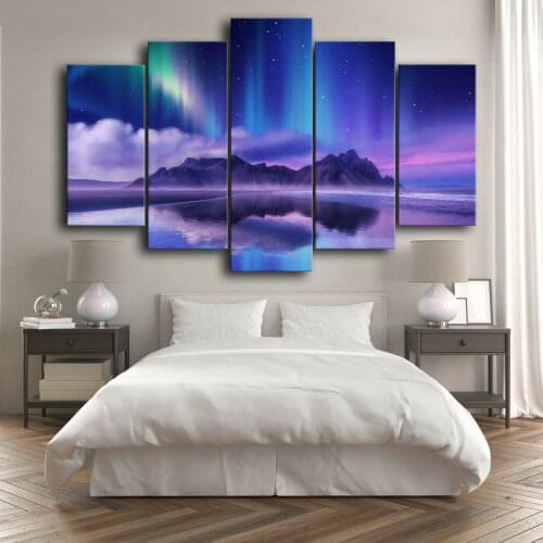 5 Piece Canvas Aurora Island Nature Wall Artwork HD poster Paintings BedRoom Home Decor Pictures Framework Modular Modern Oil
