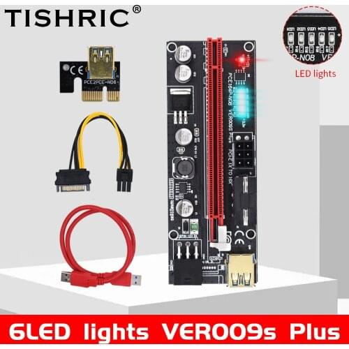 TISHRIC 5PCS PCI-E Riser Card With 6 LED 1X To 16X Extender VER009S Plus Riser PCIE PCI Graphics Extension For BTC Miner Mining