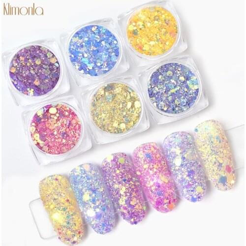6 Bottles Mixed Nail Glitter Powder Sequins Shinning Nail Flakes Light Change Nail Art Decoration For DIY Manicure