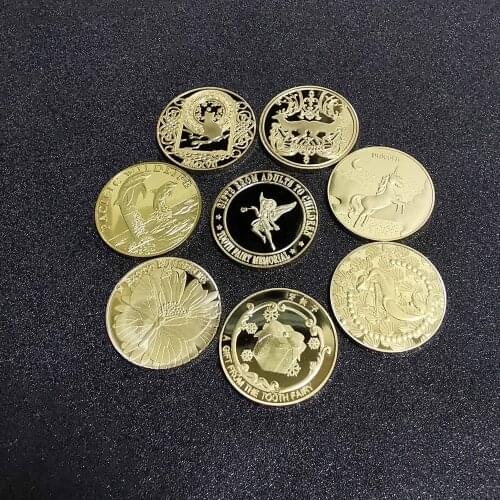 30MM 8pcs Different Gold Plated Coin Beaufiful Twinkle The Tooth Fairy Unicorn Gold Coin Children Baby Teeth Growth Gifts