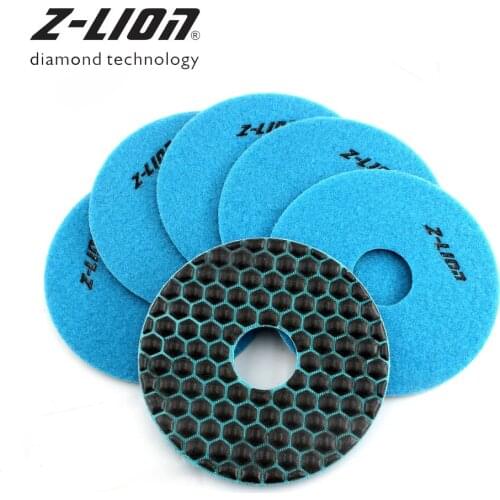 Z-LEAP 6 Pcs/Set 3"/4" /5"/6" Dry Diamond Polishing Pad Flexible Marble Granite Stone Sharp Sanding Disc Hook Loop Abrasive Tool