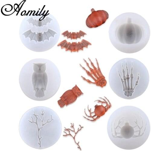 Aomily 6pcs/Set Halloween Pumpkin Bat Owl Silicone Cake Fondant Mold Chocolate Cookie Mould DIY Cake Baking Tools Clay Soap Mold