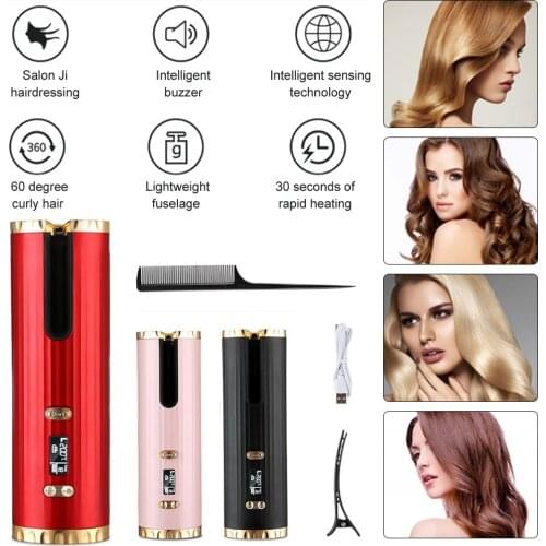 Automatic Wireless Hair Curler Usb Refillable Curling Iron Waves Display Ceramic Curly Rotating Curling Wave Styer Hair Curler