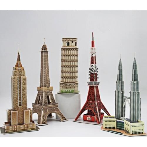 DIY handmade paper 3D three-dimensional puzzle tower model assembly puzzle brain toy gift paper puzzles for kids