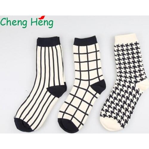 Cheng Heng 12 Pairs/Bag New Hot Summer Retro mens Socks Simple Style Vertical Stripes Houndstooth Pattern Socks