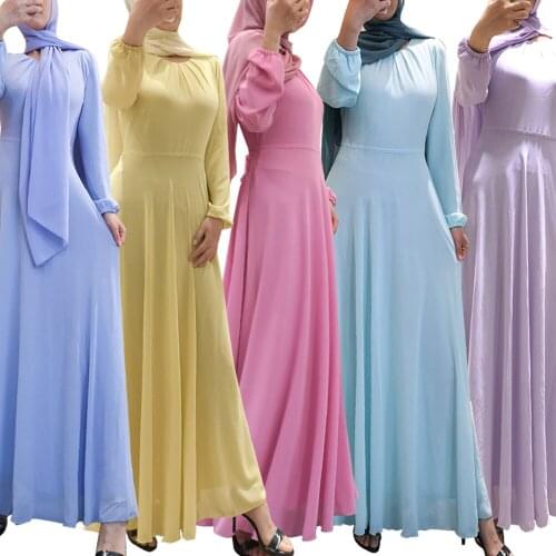 Muslim Women Chiffon Long Dress Plain Elegant Ramadan Islamic Maxi Robe Dubai Arab Jilbab Kaftan Party Evening Gown Fashion New