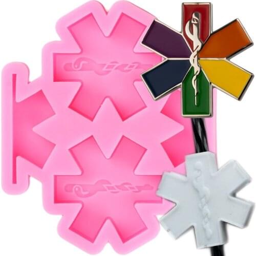 Paramedic Cross Straw Topper Silicone Mold Medical Logo Keychain Epoxy Resin Mould Chocolate Candy Fondant Cake Decorating Tools