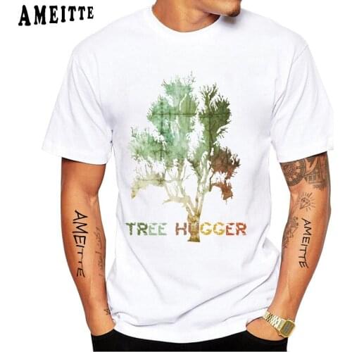 New Summer Men Short Sleeve Tree Hugger Earth Day T-Shirt Abstract Watercolor Art Design Hip Hop Boy Casual Tops Man White Tees