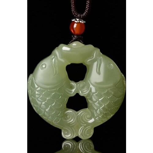 Natural A hetian jade carving black jade fish green jade pendant unique design jadeite jade necklace men jewelry