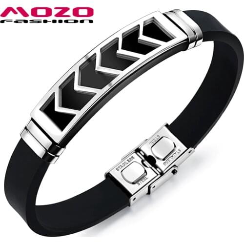 MOZO FASHION Men Bracelet Stainless Steel Silicone Rubber Wristband High Quali Charm Hand Chain Male Jewelry Accessories MPH1092