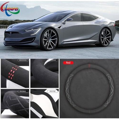 Non-Slip Breathable Car Suede Steering Wheel Cover For Tesla Series Model 3 Y Model S X 2010-2021 Car Interior Accessories