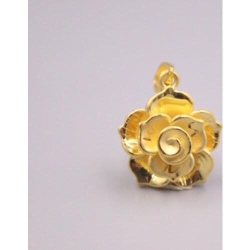 New Real 24K 3D Yellow Gold Pendant 26x18mm Hollow Rose Flower Charms About 1.82g For Neacklace