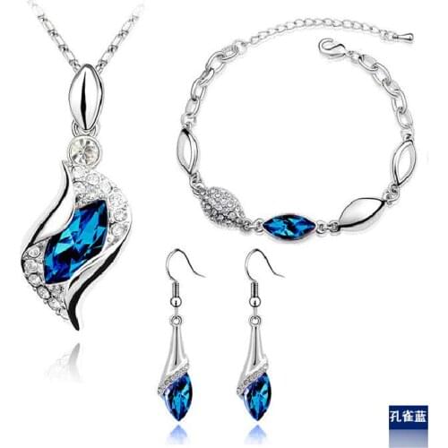 New Fashion Silver Plated Crystal Necklace Bracelet Earrings Jewelry Sets for Women conjuntos de joyeria