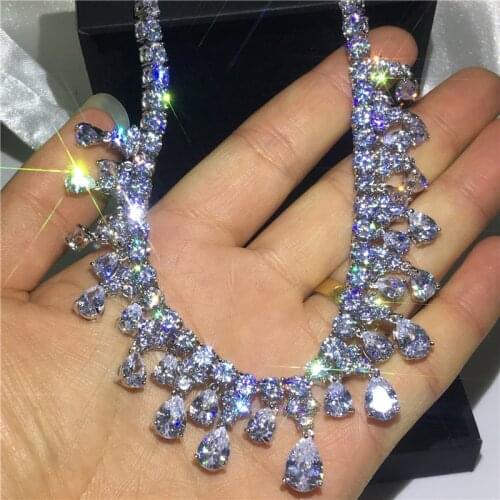 Water Drop necklace AAAAA cz White Gold Filled Party Wedding Statement Pendant necalace for women Bridal Engagement Jewelry Gift