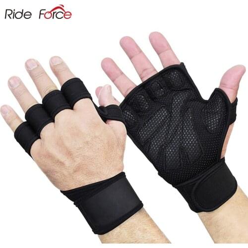 Half Finger Gym Fitness Gloves Hand Palm Protector with Wrist Wrap Support Crossfit Workout Power Weight Lifting