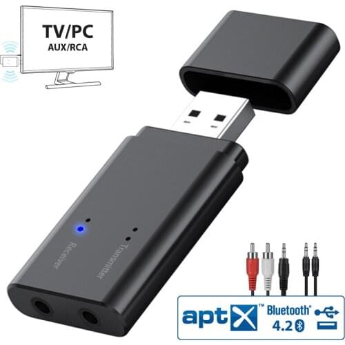 Bluetooth 4.2 Transmitter and Receiver, EKSEN 2 in 1 USB Wireless Audio Adapter with 3.5mm Aux Port for TV, Home Sound System