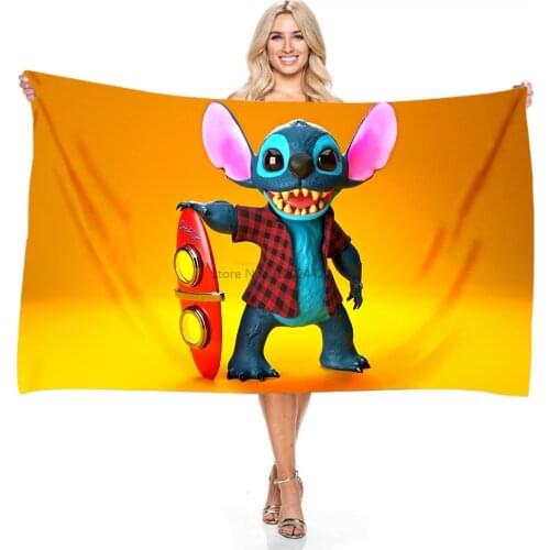 New Cartoon Stitch Digital Printing Beach Towel 70x140cm 140x180cm Big Size Bathroom Bath Towels Seaside Travel Shawl Blankets