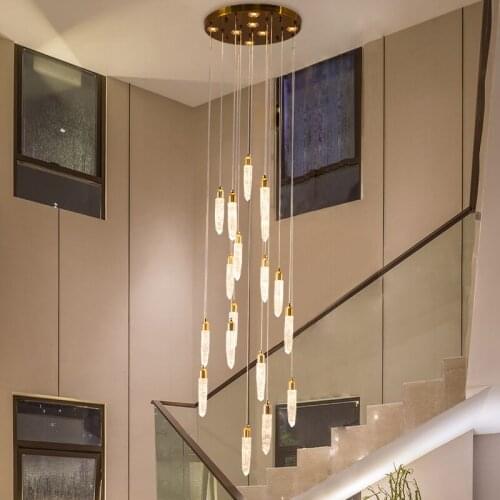 Post-modern staircase chandelier, light luxury villa duplex building, simple atmosphere, revolving crystal lamp