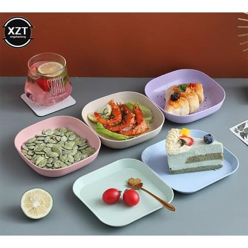 Wheat Straw Dishes Anti-drop Square Dishes Childrens Dishes Dining Plate Spit Bone Dish Household Snack Cake Trash Fruit Dishes