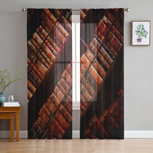 Bedroom Sheer Curtains Dark Shabby Retro Books Living Room Kitchen Window Curtains Garden Terrace Balcony Bedroom Sheer Curtains