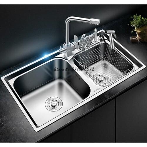 Sink Double-bath Kitchen Sink Thickened 304 Stainless Steel Sink Basin Sink Sink Set