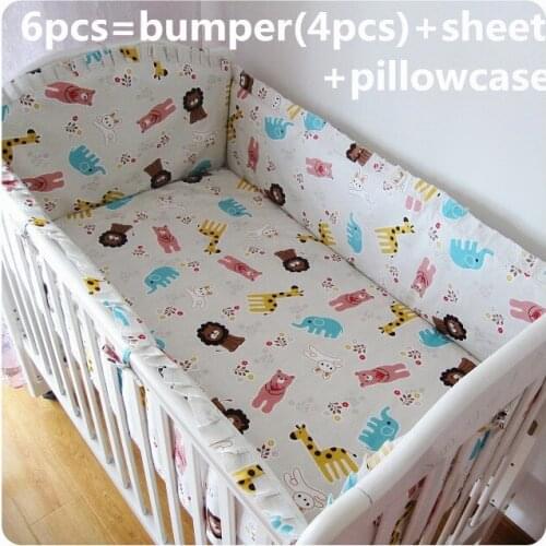 Discount! 6pcs Cotton Baby Bedding Set Cartoon Crib Bedding Set for Girls Detachable,include(bumper+sheet+pillowcase)