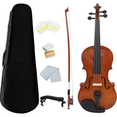 Violin Natural Acoustic Solid Wood Spruce Flame Maple Veneer Violin Fiddle with Case Rosin Bow Strings Shoulder Rest