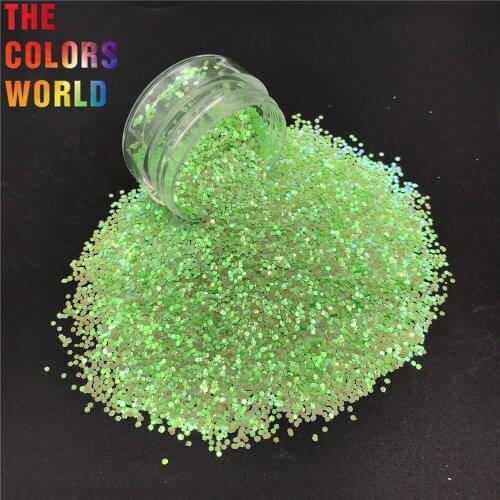 TCI51 Pearlescent Iridescent Light Green Color Hexagon Shape Nail Glitter Art Decoration Nail Gel Makeup Crafts DIY Accessorie