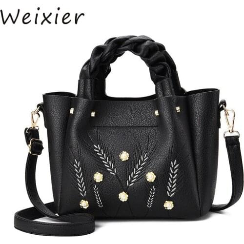 WEIXIER2019 bag Luxury Designer Shopper Tote Women Messenger Bag Embroidered flowerShoulder Top-Handle Purse Wallet LW-71