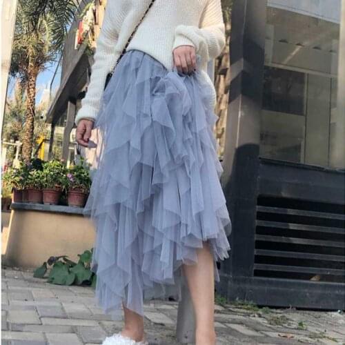 Vintage Fragment Stitching Tulle Skirts Womens Black White Adult Long Skirt Elastic High Waist Pleated Beach Midi Skirt