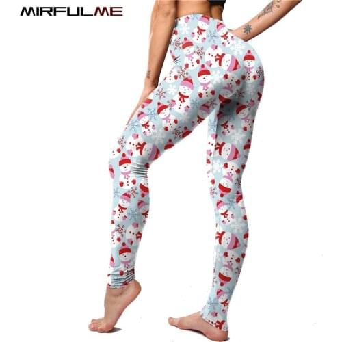 Women Leggings Snowman Print Yoga Pants Female Sport Leggings Athletic Running Trousers Gym Fitness Tights Elastic Santa Leggins