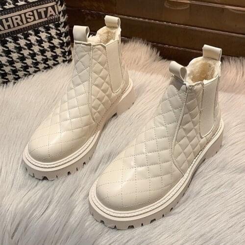 Womens British Style Plush Thickened Martin Boots Autumn Winter Fashion Round Head Short Snow Warm Boots