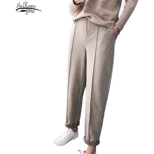 New 2021 Autumn Winter Thicken Women Pencil Pants Plus Size OL Style Wool Female Work Suit Pant Loose Female Trousers 6648 50