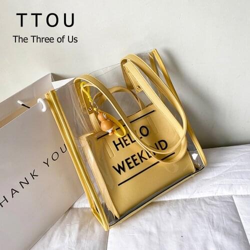 2Pcs/set Jelly Transparent Women Shoulder Bag Fashion Pvc Clear Bag Summer Casual Shopping Large Capacity Female Crossbody Bags