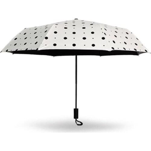 20pcs Black Dot Color Umbrella 3 Folding Outdoor Travel Rainproof Umbrella Women Rain Gear Sunshade Parasol Anti-UV SL4735