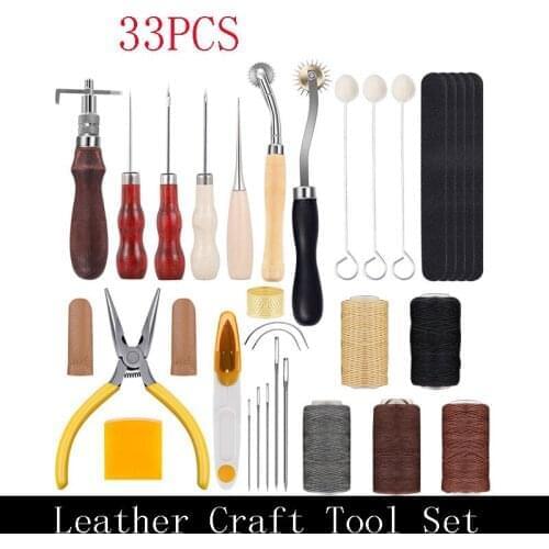 25PCS/33PCS Leather sewing tool set Hand Stitching set Waxing Thimble Leather Craft Tool Set