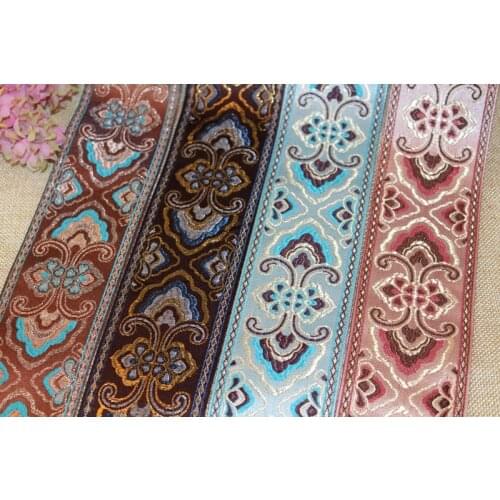 5yards/lot wide 6cm Woven Jacquard Ribbon classical flowers Geometric design for curtain and clothing accessory LS-1269