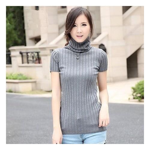 7 Candy Colors Short Sleeve Pullovers New Fashion Womens Brand Design European Style Turtleneck Tops Basic Knitted Sweaters