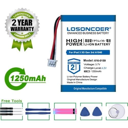LOSONCOER Battery 1250mAh 616-0159 Battery For Apple iPod 3 3G 3rd Generation A1040